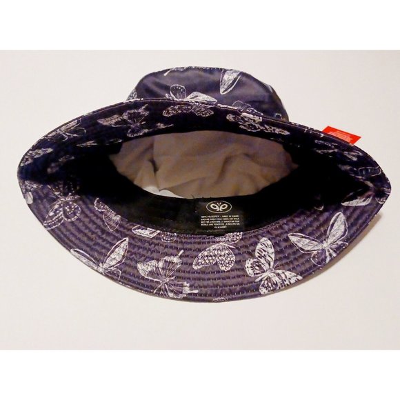 Petal and Peacocks Butterflies Black and White Bucket Hat NWT - Picture 9 of 10